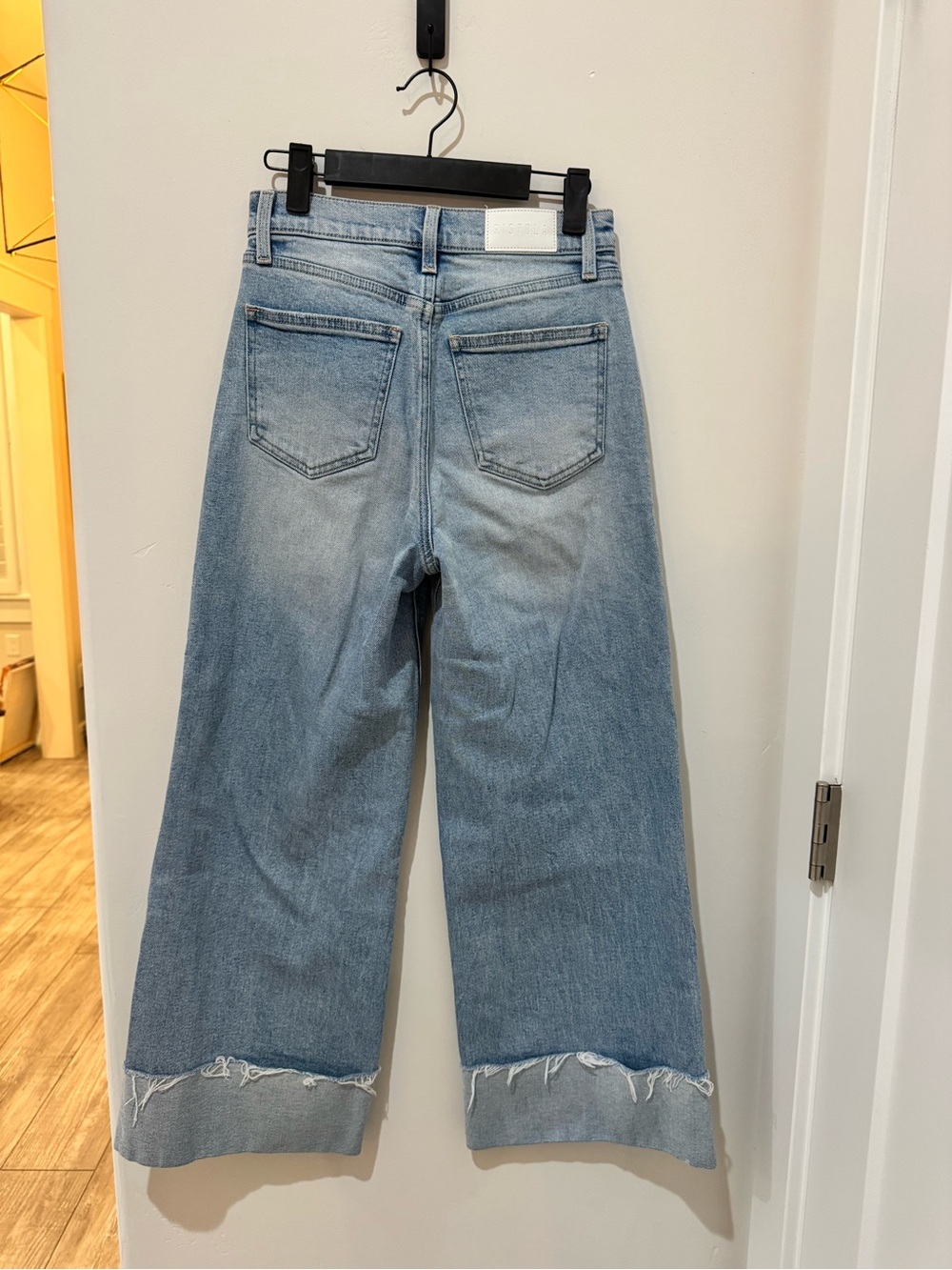 Pistola Lana Crop Cuff in Snowcat; Wide-Leg High-Rise Light Blue Jeans - Picture 8 of 10